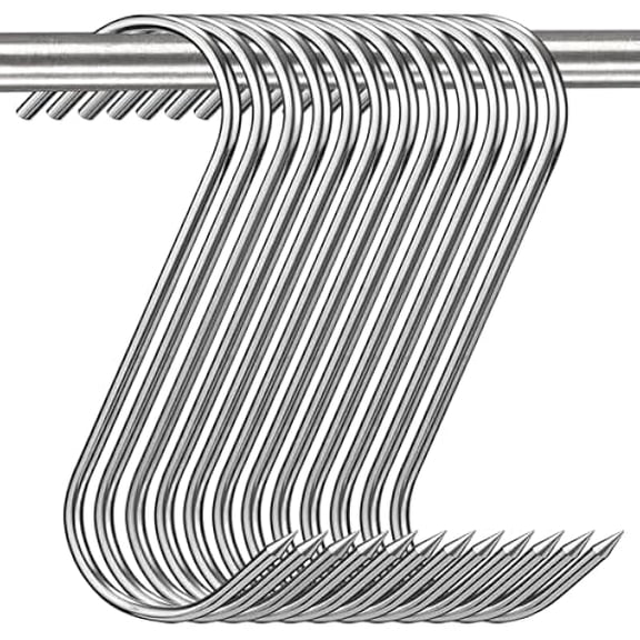 12 Pcs Meat Hooks, 5 Inch Butcher Hooks Stainless Steel (4MM Diameter), S Shaped Meat Processing Hooks for Hanging Bacon, Sausage, Hunting Smoking Ribs, Drying, Grillling BBQ For Kitchen, Market