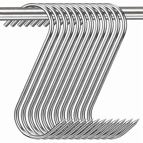 12 Pcs Meat Hooks, 5 Inch Butcher Hooks Stainless Steel (4MM Diameter), S Shaped Meat Processing Hooks for Hanging Bacon, Sausage, Hunting Smoking Ribs, Drying, Grillling BBQ For Kitchen, Market