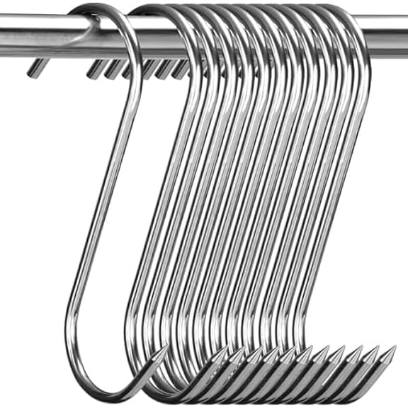 12 Pcs Meat Hooks, 6 Inch Butcher Hooks Stainless Steel (4MM Diameter), S Shaped Smoking Meat Processing Hook for Hanging Bacon Sausage, Hunting Smoking Ribs, Drying, Grillling BBQ For Kitchen