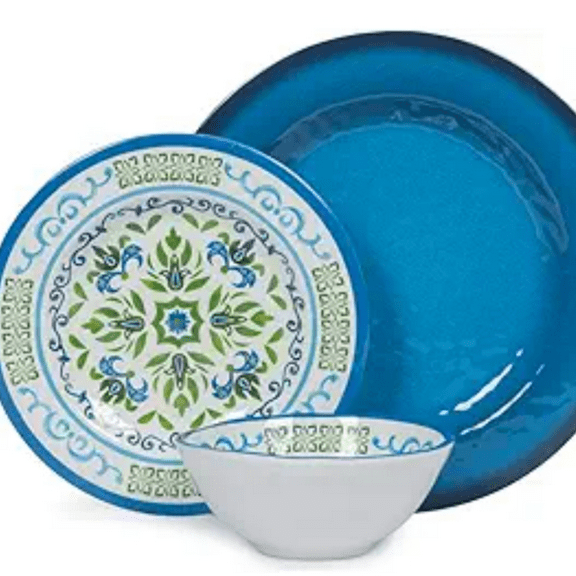 12 Pcs, Melamine Plates, Party Plates and Bowls Sets, Camping Dishes Set for 4, Unbreakable, , Dishwasher Safe