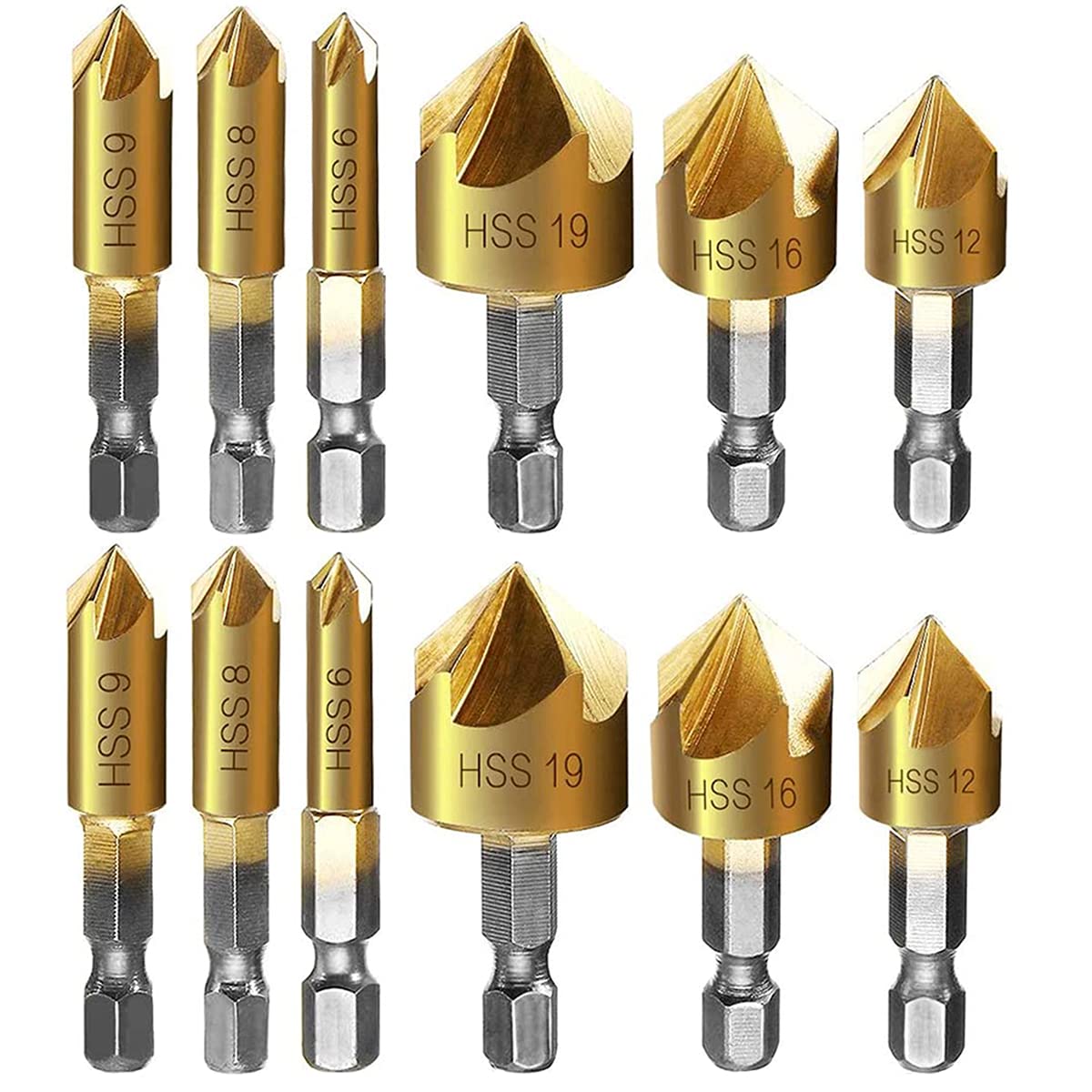 12 Pcs Metal Chamfer Cutter Hex Shank Self Centering Punch Chamfer