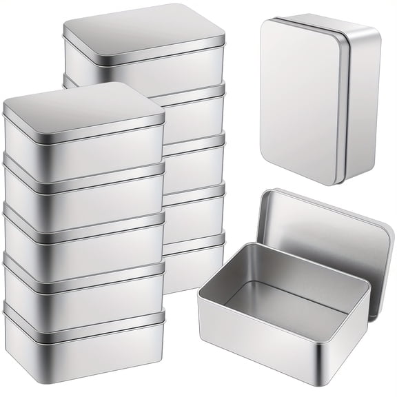 12 Pcs Metal Cookie Tins with Lids, 5.5x3.9x1.8 Inch Large Rectangle Tin Boxes for Candy Ice Cream Storage, Multipurpose Container Set for Party Gifts