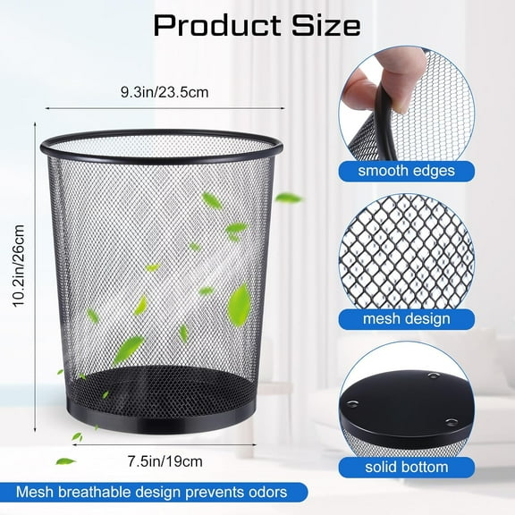12 Pcs Metal Mesh Trash Can Wire Waste Paper Basket Trash Bin Garbage Can for Office Under Desk, Kitchen, Bedroom, Den, Dorm Room, Toilet(Black,12 Pcs)