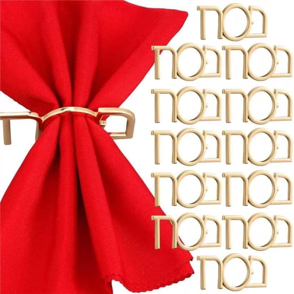 12 Pcs Metal Passover Napkin Rings Mirrored Elegant Napkin Ring Holders Crafting Passover Table Decor for the Pesach Seder Jewish Dining Table Wedding Banquet(Gold)
