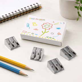 BUDBLOOM Aluminum Alloy Manual Pencil Sharpeners with Double Holes and Storage Box, 12 Count
