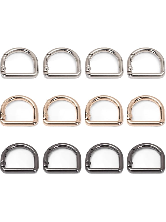 12 Pcs Metal Spring D Rings Key Hooks,Keyring Clip Buckles Clasp Clamps for Belt Backpacks Handbag Purse Strap,Replacement Paracord Keychain Lanyard Leather DIY Accessories Crafts (Black Gold Silver)