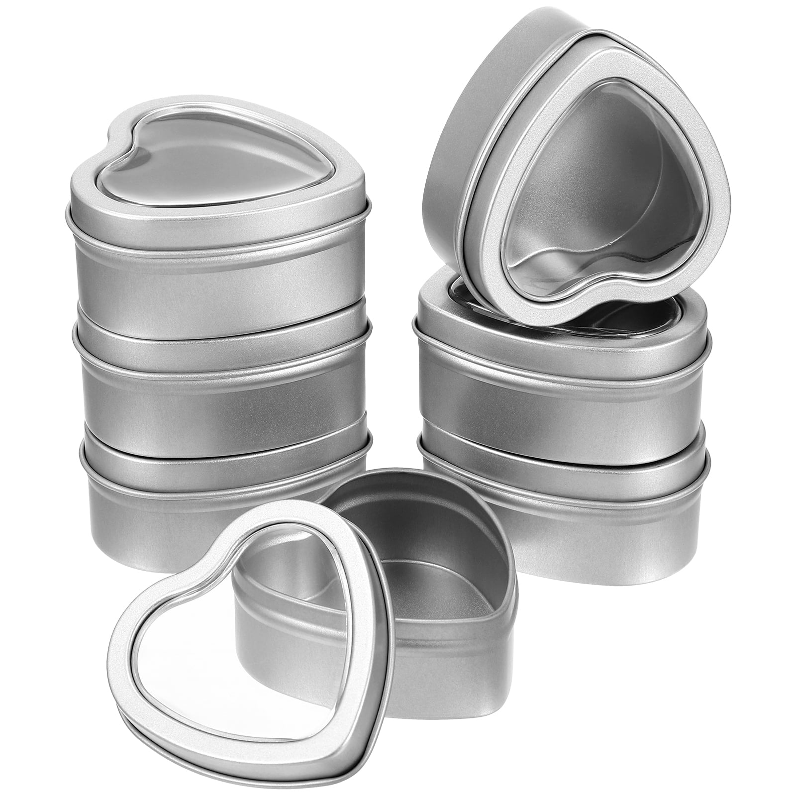 12 Pcs Metal Tins Heart Shaped Empty Boxes with Clear Lids Candle Jars