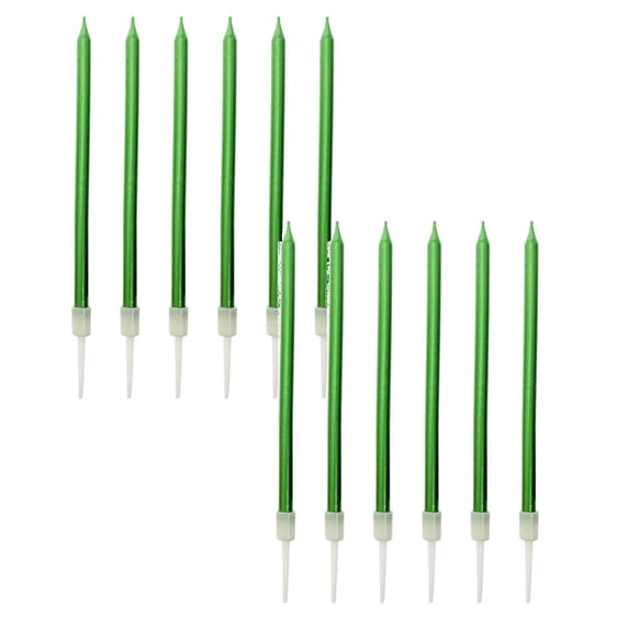 12 Pcs Metallic Birthday Candles, Long Thin Birthday Cake Candles Tall Skinny Cupcake Candles in Holders for Birthday Parties Wedding Decorations Party Supplies