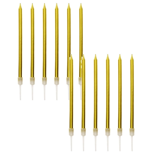 12 Pcs Metallic Birthday Candles, Long Thin Birthday Cake Candles Tall Skinny Cupcake Candles in Holders for Birthday Parties Wedding Decorations Party Supplies