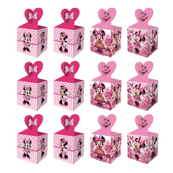 12 Pcs Minnie Party Candy Boxes for Anime Theme Birthday Party Supplies Decor,Girls Kids Birthday Game Party Kraft Paper Gift Bag Decoration