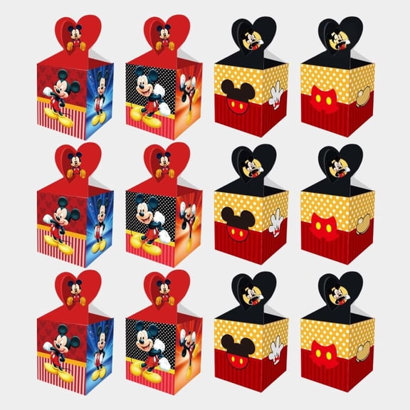 12 Pcs Mickey Party Candy Boxes for Anime Theme Birthday Party Supplies Decor, Kids Birthday Game Party Kraft Paper Gift Bag Decoration