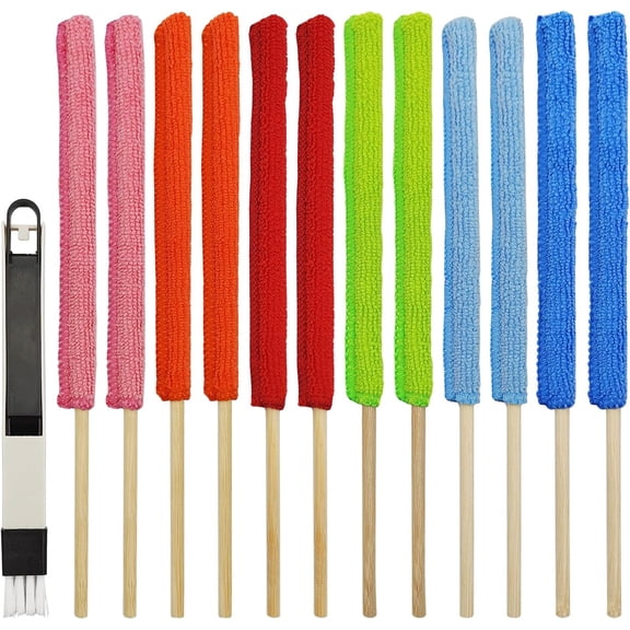 12 Pcs Microfiber Detail Duster Sticks Fan Cleaning Brush Crevice Cleaning Tool AC Vent Cleaner Mini Split Cleaning Kit Fan Blade Cleaner Dusters for Cleaning Home Car Window Blind, Multicolors