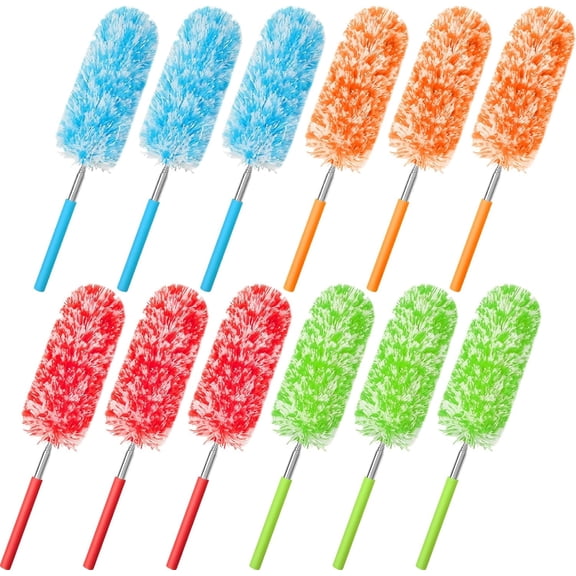 12 Pcs Microfiber Feather Duster for Cleaning 13-31 Inch Extendable Cobweb Dusters Ceiling Fan Duster Washable Bendable Tool for Office Car Window Furniture (Bright Color)