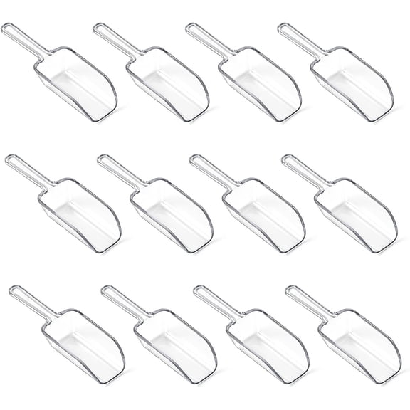 12 Pcs Mini Acrylic Plastic Kitchen Scoops Multi Purpose Ice Scoops Acrylic Scoop for Canisters for Christmas Popcorn Food Ice Cream Dessert Canisters Jars Buffet Kitchen Bar Wedding Party (4.3")