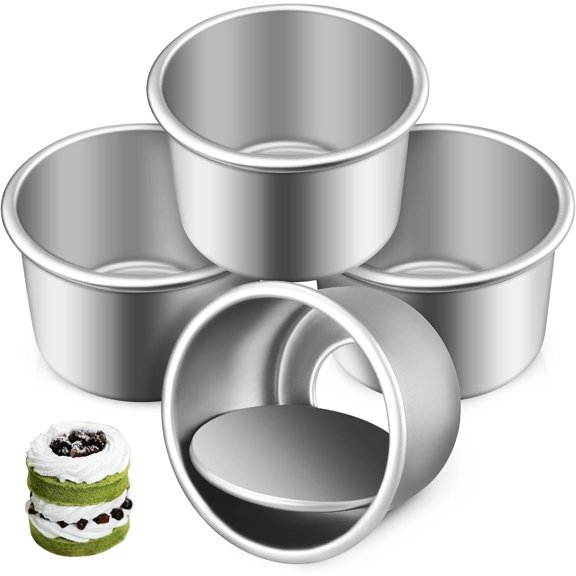 12 Pcs Mini Aluminum Cake Molds with Removable Bottom 2-Inch Round Baking Pans for Cheesecakes Chiffon Cakes and Puddings Non-Stick Alloy Bakeware Set