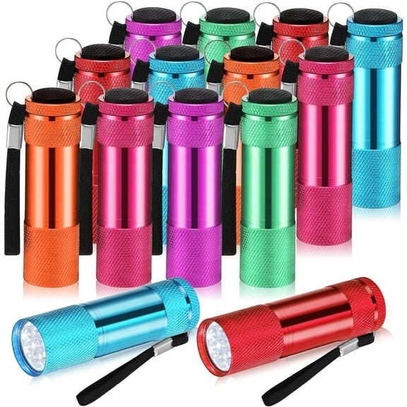 12 Pcs Mini Flashlights Bulk, Bright Aluminum Handheld Flash Lights with Lanyard, Small LED Flashlights for Night Reading Emergency Hurricane Camping Hiking Party Favors(Bright Colors)