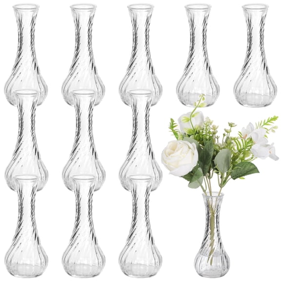 12 Pcs 6" Clear Glass Bud Floral Vases, Small Flower Vase in Bulk, Slim Twist Ribbed Bottles, Skinny Clear Vases for Flowers, Centerpiece Decorative Vases for Home, Wedding, and Decor