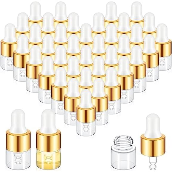 12 Pcs Mini Glass Oil Dropper Bottle Bulk, Clear Essential Small Empty Bottles Sample Containers Perfume Liquid Vials with Cap for Traveling (1 ml,Gold)