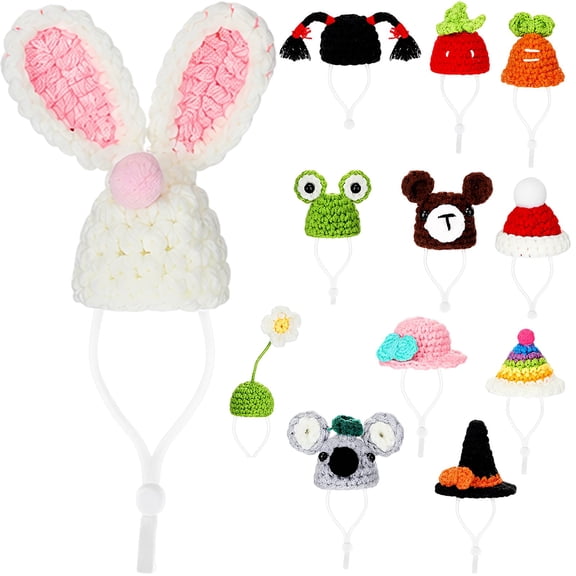 12 Pcs Mini Hamster Hats, Crochet Hat for Small Animals with Adjustable Strap, Hand Knitted Small Animal Costume, Pet Photo Props for Guinea Pigs Lizards Bearded Dragons Snakes Parrots