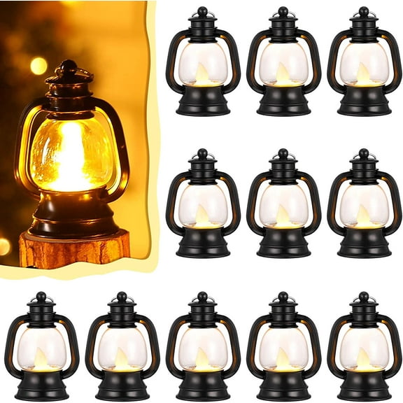 12 Pcs Mini Lantern Decorative with LED Candle Small Hanging Lantern Ornaments Camping Table Centerpiece Vintage Lantern Ornament for Party,Camping
