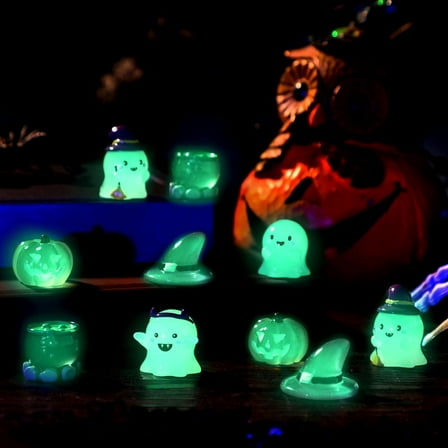 12 Pcs Mini Luminous Resin Miniature Figurine Glow in The Dark Pumpkin Hat Fairy Figurine Halloween Garden Micro Landscape for Party Bonsai Outdoor Indoor Decor