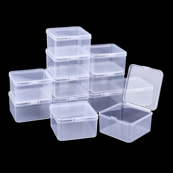 12 Pcs Mini Plastic Clear Beads Storage Containers Box Transparent Boxes with Hinged Lid Square Flip-Top Transparent Plastic Packaging Box