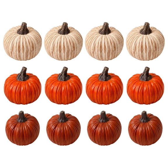 12 Pcs Mini Resin Pumpkins, Artificial Fall Decor & Thanksgiving Centerpiece, 2.36" Rustic Autumn Tabletop Figurines for Home Kitchen Mantel Wreath DIY Crafts Party Supplies
