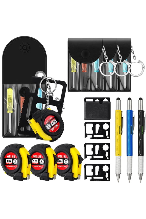 12 Pcs Mini Screwdriver Tape Keychain Set Multitool Pen Card Father's Gifts Bulk Mini Tool Set for Adult Men Dad (Multicolor)