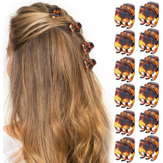12 Pcs Mini Small Hair Claw Clips for Women Girls, Plastic Jaw Clamps Clips Non-Slip Tiny Multifunction Hair Claws Hair Styling Accessories for Design Kids and Adult (Brown)