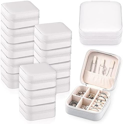12 Pcs Mini Jewelry Cases - Travel Earring Organizer Boxes Gray PU Leather