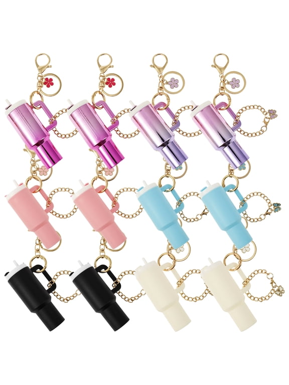 12 Pcs Mini Tumbler Keychain 2 Way Cute Charm Mini Cup Keychain Lip Balm Holder for Women Purse Handbag Backpack