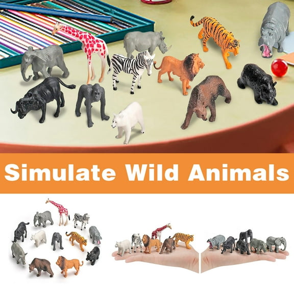 12 Pcs Mini Wild Animal Figures Toy Set Plastic Jungle Zoo Animals Kids Educational Playset