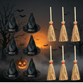 thumbnail image 1 of 12 Pcs Mini Witch Hat with Mini Broom Set, Plastic Hats and Wooden Straw Brooms for Fall Party Craft Witches Decoration Accessory, 1 of 9