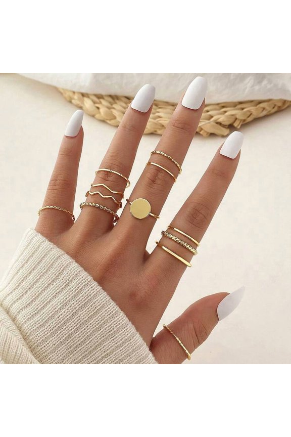 12 Pcs Minimalist Yellow Gold Rings Set, Fashionable Party Jewelry Accessory
