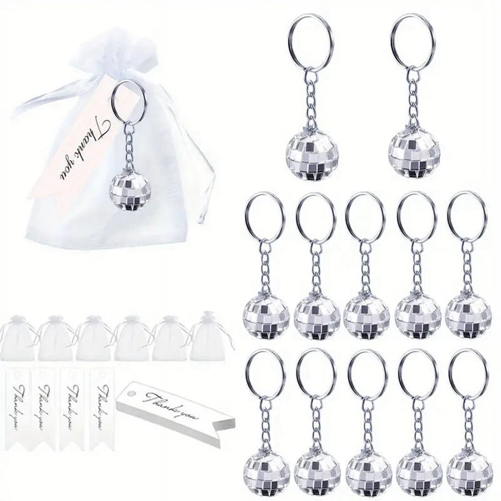 12 Pcs Mirror Disco Ball Keychain with Drawstring Sheer Organza Bags ...
