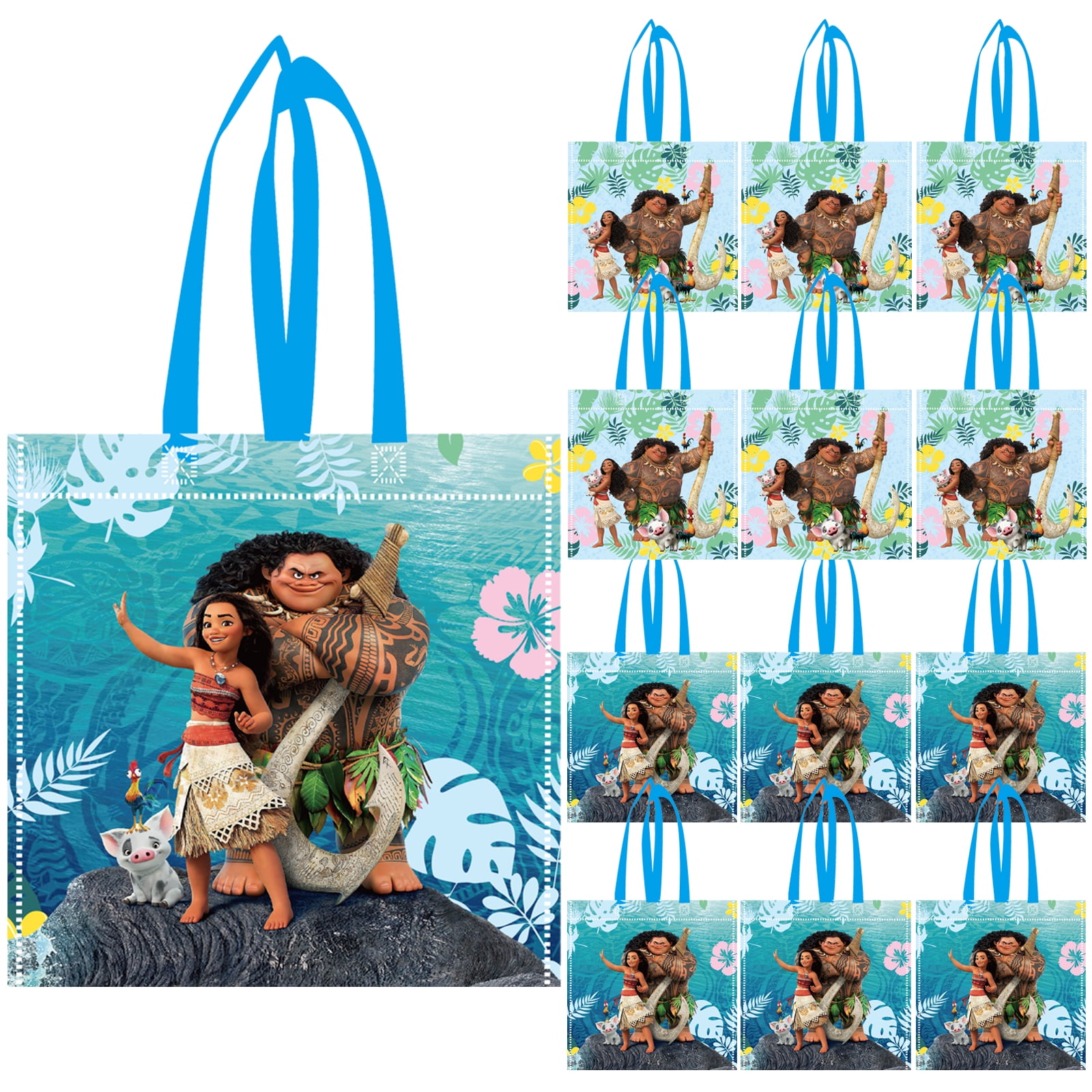 12 Pcs Moana Party Favor Bags Reusable Non-Woven Bags Moana Gift Tote Bags Goodie Treat Candy Bags for Moana Themed Party Kids Birthday Party Baby Shower