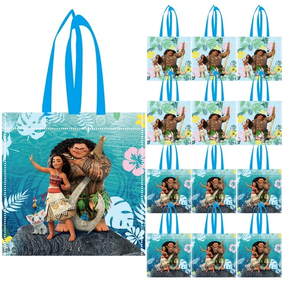 12 Pcs Moana Party Favor Bags Reusable Non-Woven Bags Moana Gift Tote Bags Goodie Treat Candy Bags for Moana Themed Party Kids Birthday Party Baby Shower