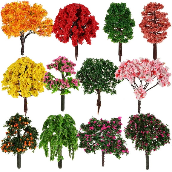 12 Pcs Model Trees Miniature Landscape Scenery Train Railways Trees Models Fake Trees Sand Table DIY Craft Ornaments