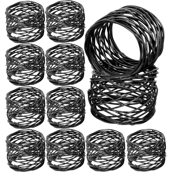 12 Pcs Modern Metal Napkin Rings - Dining Table Decor Napkin Ring Cloth Napkin Holder for Wedding, Banquet, Dinner Party, Everyday Use (Black)