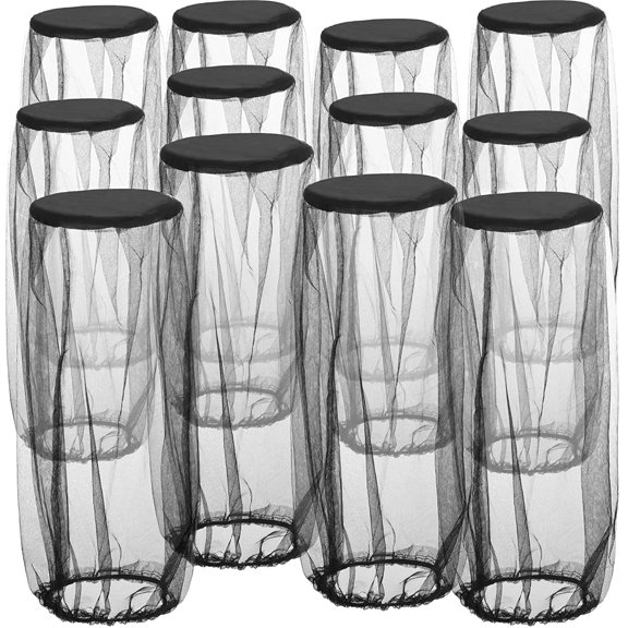 12 Pcs Mosquito Head Net Mesh for Hiking & Outdoors, Bug Face Netting Over Hat Wearable Gear Insect Protection for Camping, Walking and Outdoor Adventures(Black)