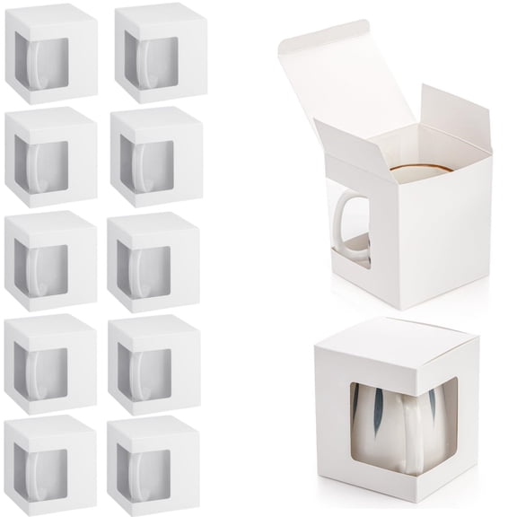 12 Pcs Mug Boxes for Gifts Coffee Mug Gift Box for Blanks Sublimation Mugs Packaging 11oz, 12oz, 15oz Transparent Ceramic Coffee Cups Gift Box (White)