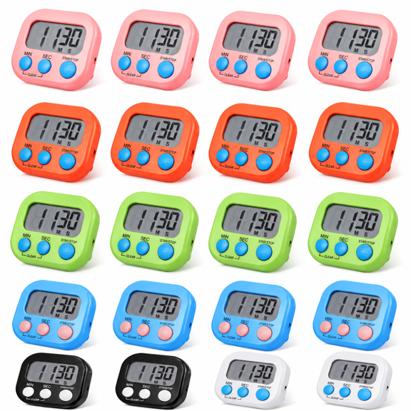 12 Pcs Multi-func Electronic Kitchen Classroom Timer, 6 Colors