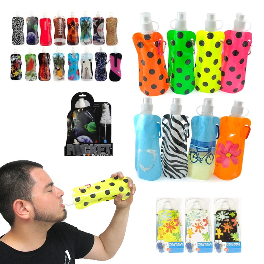 12 Pcs Multicolor Flexible Collapsible Foldable Reusable Water Bottles Ice Bag !