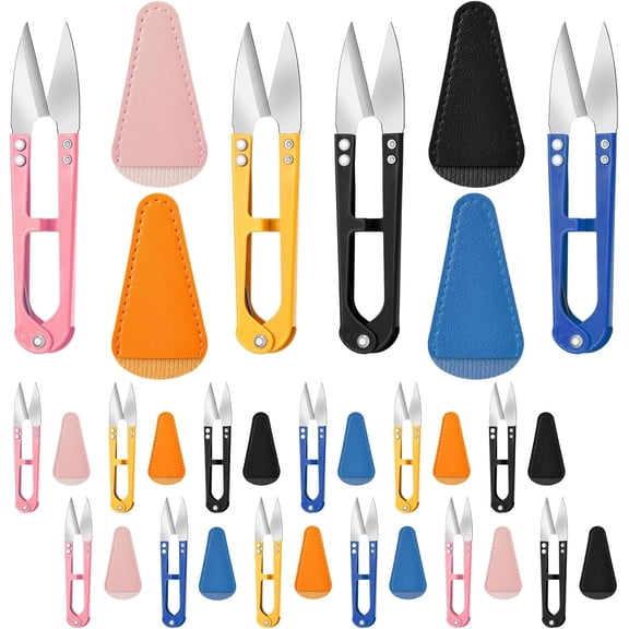 12 Pcs Multicolor Mini Sewing Scissors with 12 Pcs Leather Sheath Cover 4.25 Inch High-carbon Steel Thread Cutter Snips U-shaded Yarn Scissors for Sewing Quilting Knitting DIY Embroidery