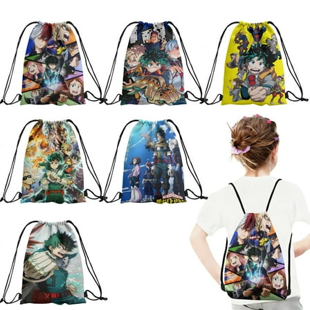 12 Pcs My Hero Acade Candy Drawstring Bag Drawstring Goodie Favor Bags for Boys and Girls Cartoon Birthday Party Decorations 27x34cm