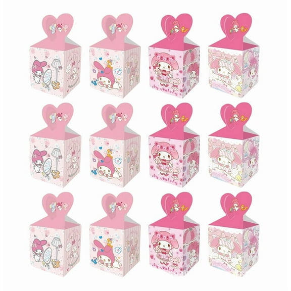 12 Pcs My Melody Party Candy Boxes for Anime Theme Birthday Party Supplies Decor,Girls Kids Birthday Game Party Kraft Paper Gift Bag Decoration