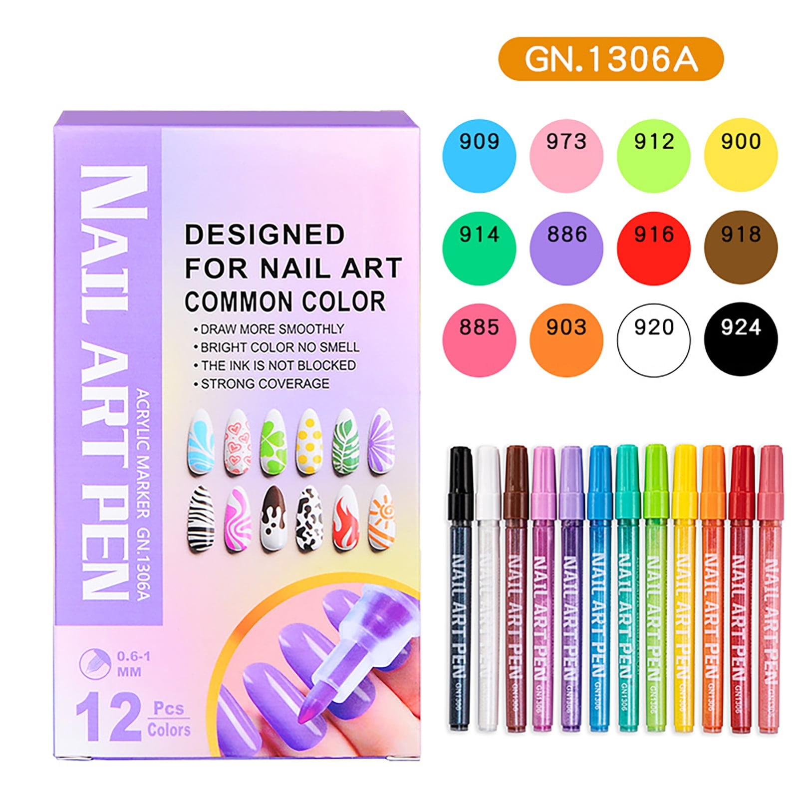 12 Pcs Nail Art Pens Set 3D Nail Polish Pen Quick Drying Nail Point Graffiti Dotting Pen Nail Art Markers Drawing Painting Pen for Home Salon Manicure Tool