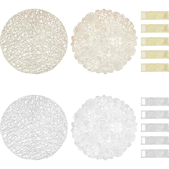 12 Pcs Napkin Holder Adornments Flower PVC Washable Place Mats with Rhinestone Napkin Buckl Flat Round Place Mats for Dining Kitchen Table Decorations Mixed Color Mixed Color