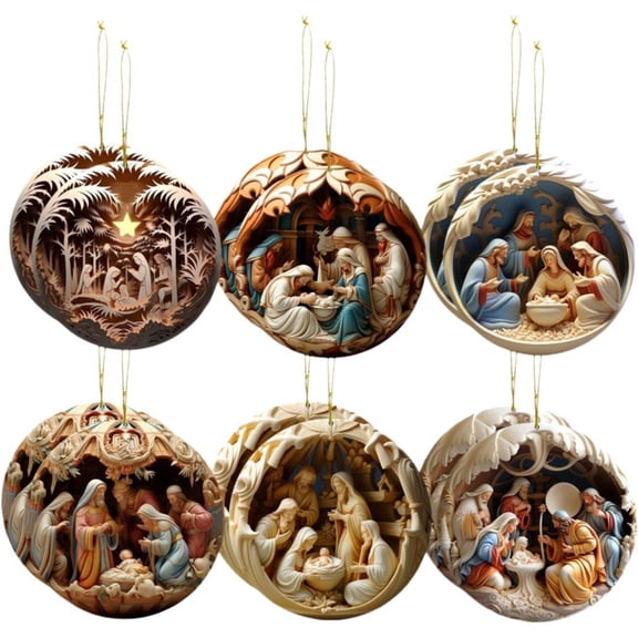 12 Pcs Nativity Scene Ornaments, Christmas Wooden Hanging Ornament The Birth of Jesus Nativity Christmas Ornament Christmas Decoration for Xmas Tree