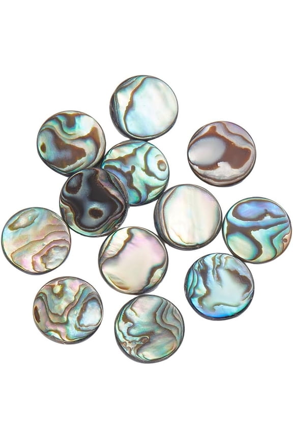 12 Pcs Natural Abalone Shell Cabochons 12mm No Hole Flat Round Shape Shell Coins with Freshwater Shell Back Unique Shell Jewelry Findings for Bracelet Necklace Craft Jewelry Making DIY
